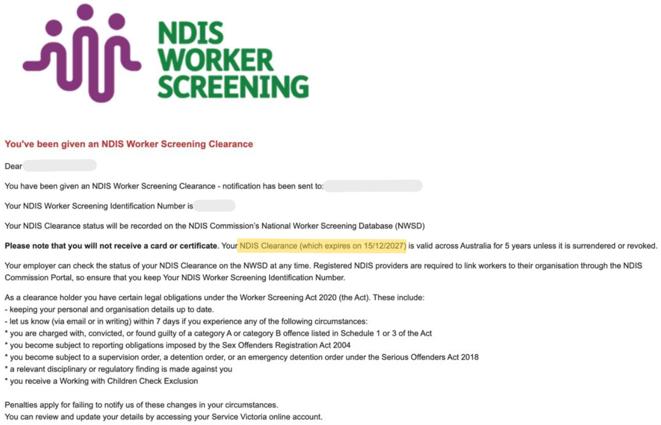 NDIS worker screening clearance